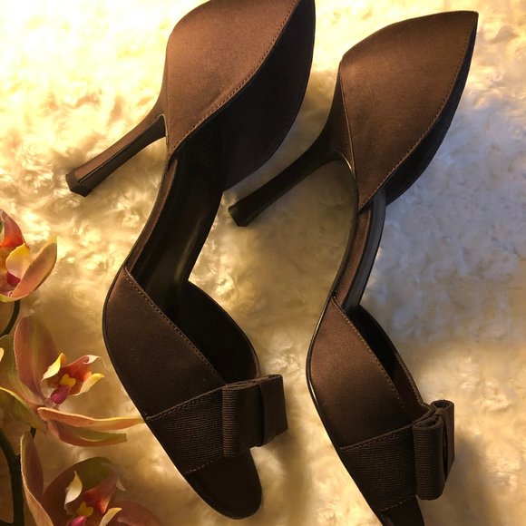 Chocolate Brown Satin Peep Toe (Size 8.5) - Picture 10 of 13